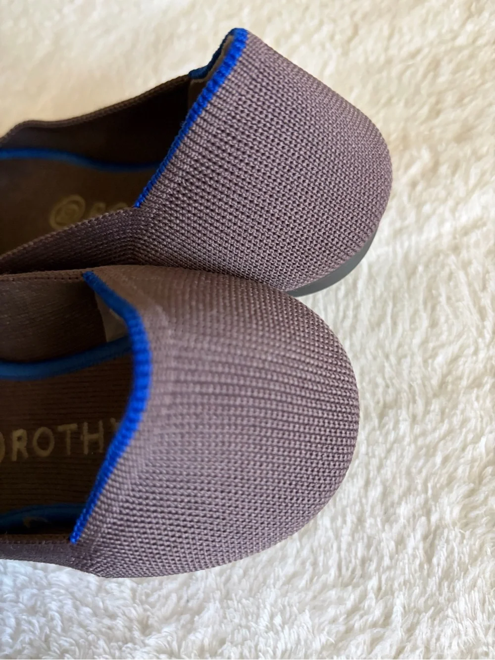 Rothy's Brown Knit‎ Pointed Ballet Flat with Blue Trim